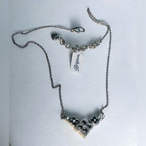 Brighton Silver Necklace with Black Floral Accents